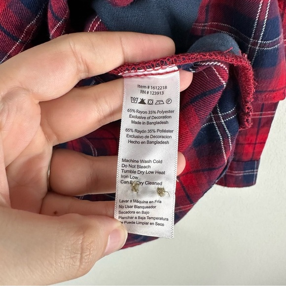 Jachs Girlfriend Red Blue Plaid Flannel Button Front Shacket Shirt Size Large - Picture 4 of 4